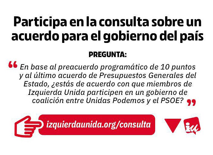 Llamamos a votar SÍ en la consulta de IU sobre la participación en el cogobierno PSOE-Unidas Podemos