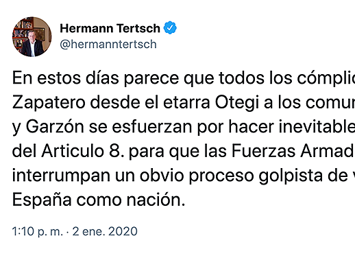 IU y Podemos se querellan contra el Hermann Tertsch por “provocación para la rebelión armada” tras arengar a las FF.AA contra el Gobierno